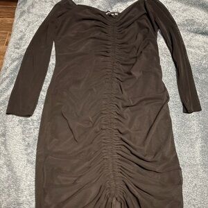 PrettyLittleThing black Long Sleeve Ruched Dress